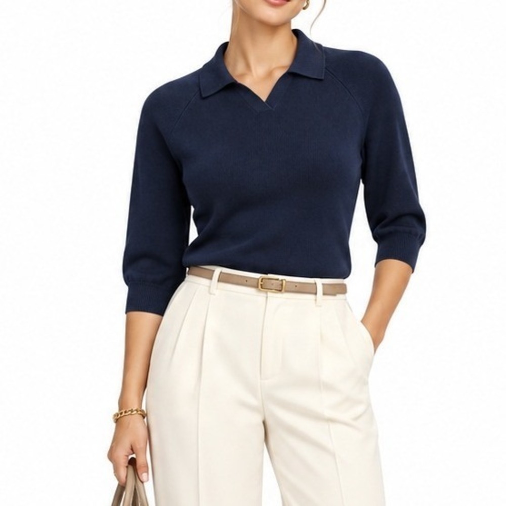 Brooks Brothers Sweater Women M Navy Polo Silk Blend Country Club Classic Preppy